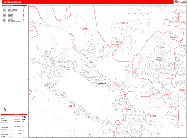 Lake Elsinore Map Red Line Style